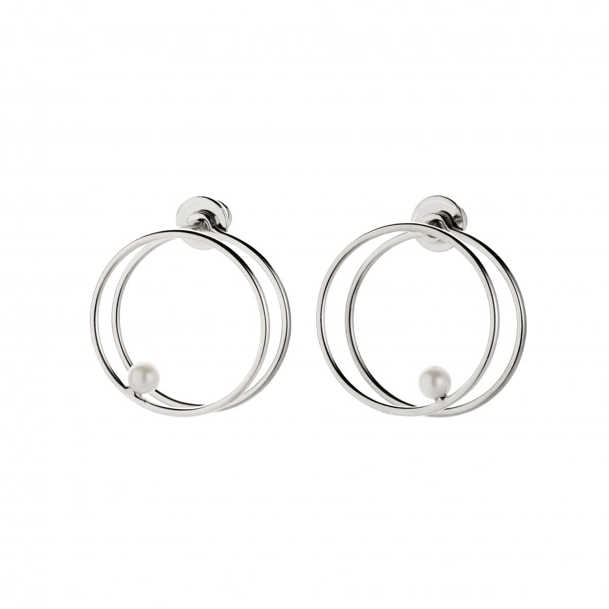 White Pearl Double Circle Earrings